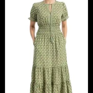 Max Studio Green Smocked Tiered Maxi Dress